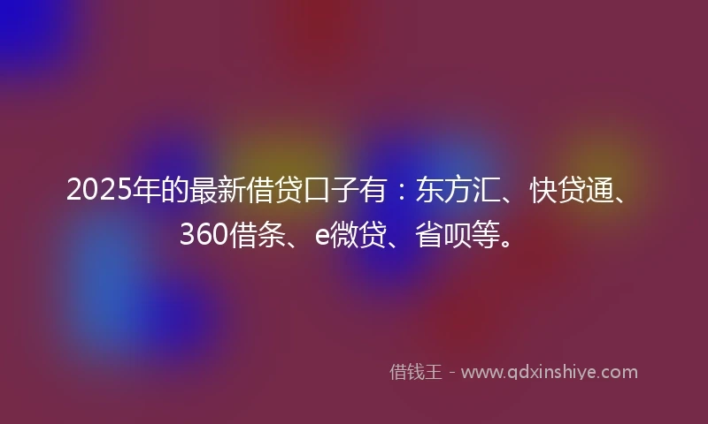 2025年的最新借贷口子有：东方汇、快贷通、360借条、e微贷、省呗等。