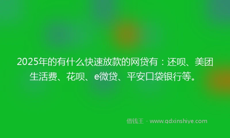 2025年的有什么快速放款的网贷有：还呗、美团生活费、花呗、e微贷、平安口袋银行等。