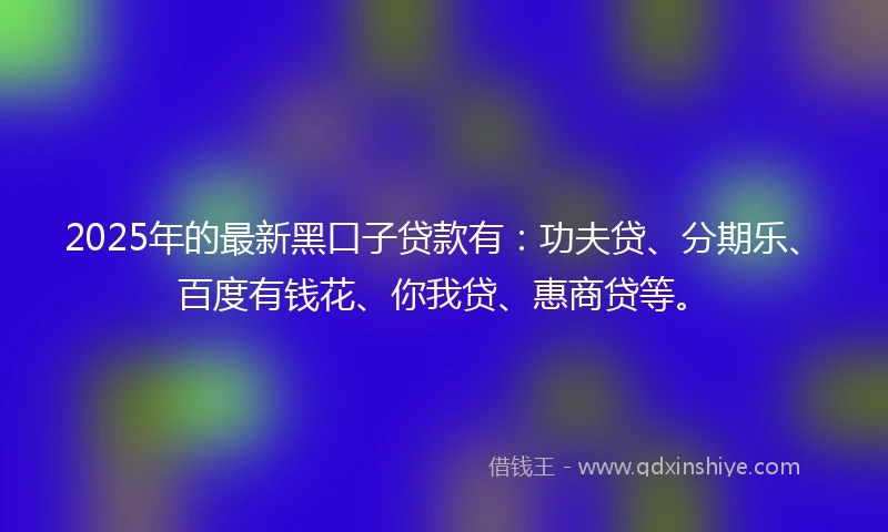 2025年的最新黑口子贷款有：功夫贷、分期乐、百度有钱花、你我贷、惠商贷等。