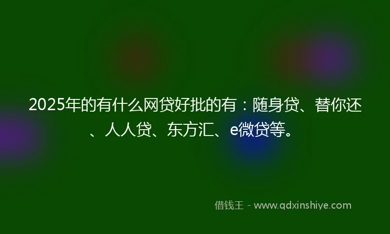 2025年的有什么网贷好批的有：随身贷、替你还、人人贷、东方汇、e微贷等。