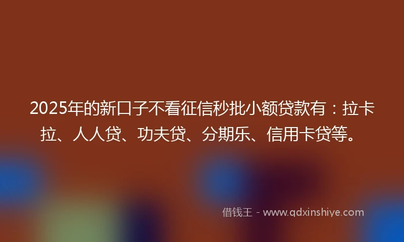 2025年的新口子不看征信秒批小额贷款有：拉卡拉、人人贷、功夫贷、分期乐、信用卡贷等。