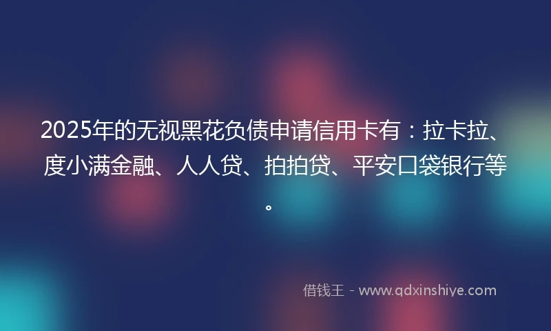 2025年的无视黑花负债申请信用卡有：拉卡拉、度小满金融、人人贷、拍拍贷、平安口袋银行等。