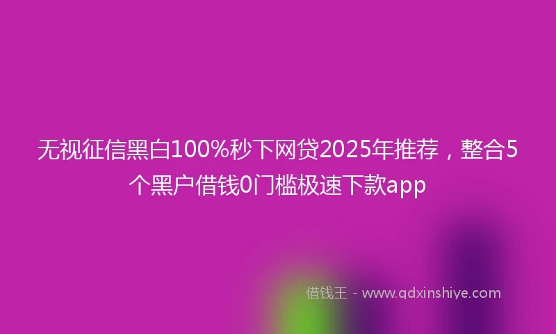 无视征信黑白100%秒下网贷2025年推荐，整合5个黑户借钱0门槛极速下款app