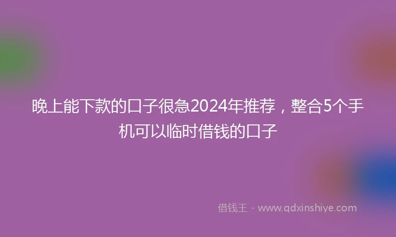 晚上能下款的口子很急2024年推荐，整合5个手机可以临时借钱的口子