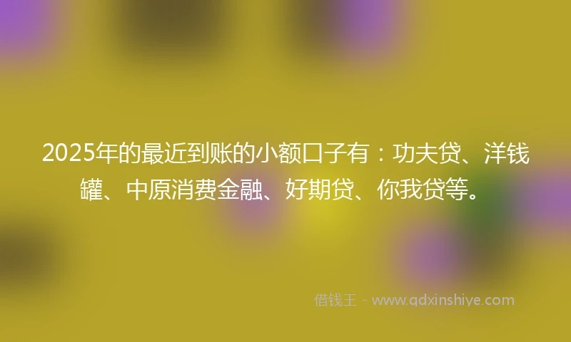 2025年的最近到账的小额口子有：功夫贷、洋钱罐、中原消费金融、好期贷、你我贷等。