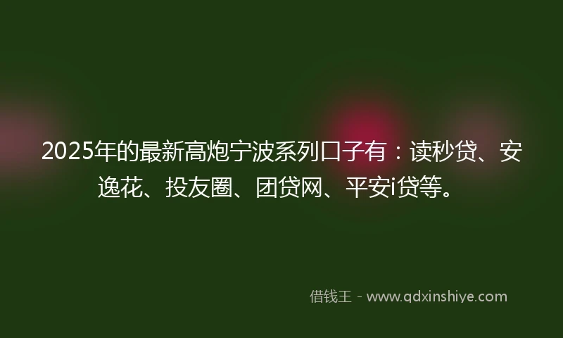 2025年的最新高炮宁波系列口子有：读秒贷、安逸花、投友圈、团贷网、平安i贷等。