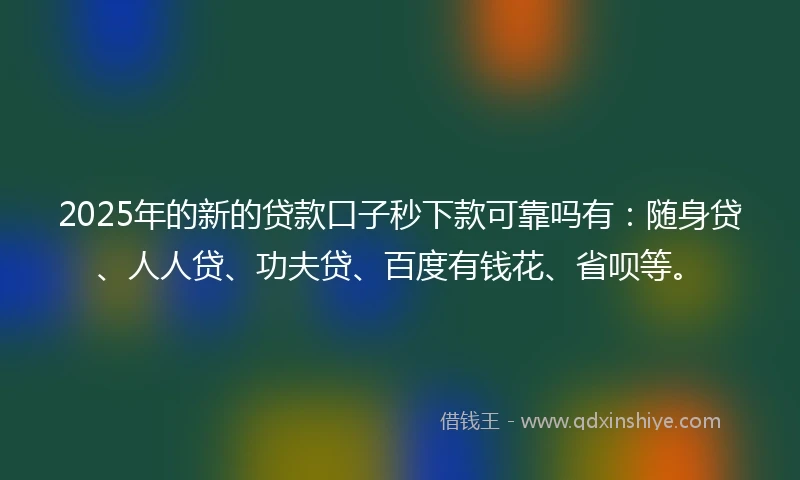 2025年的新的贷款口子秒下款可靠吗有：随身贷、人人贷、功夫贷、百度有钱花、省呗等。