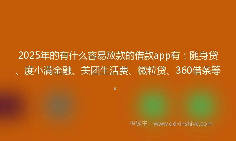 2025年的有什么容易放款的借款app有：随身贷、度小满金融、美团生活费、微粒贷、360借条等。
