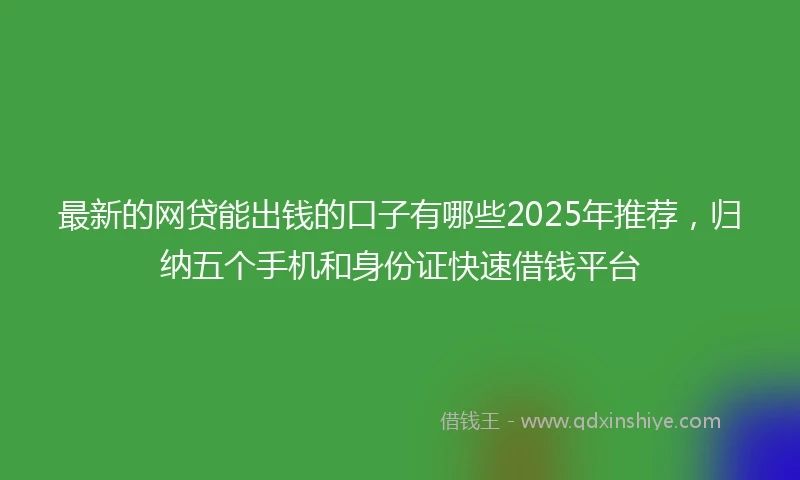 最新的网贷能出钱的口子有哪些2025年推荐，归纳五个手机和身份证快速借钱平台