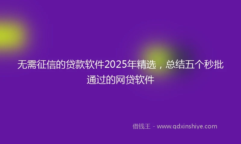无需征信的贷款软件2025年精选，总结五个秒批通过的网贷软件