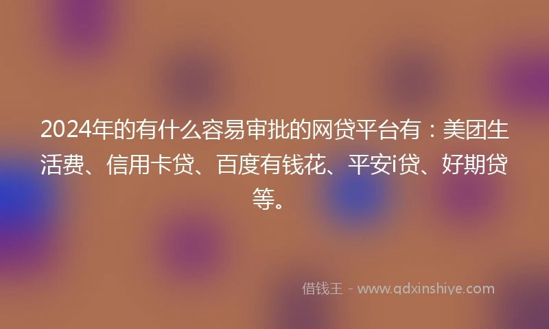2024年的有什么容易审批的网贷平台有：美团生活费、信用卡贷、百度有钱花、平安i贷、好期贷等。
