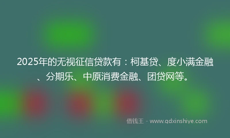2025年的无视征信贷款有：柯基贷、度小满金融、分期乐、中原消费金融、团贷网等。