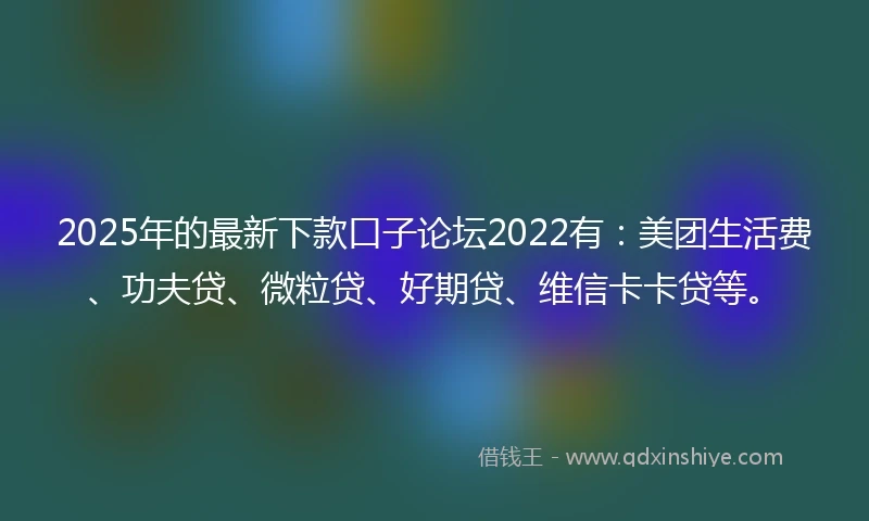 2025年的最新下款口子论坛2022有：美团生活费、功夫贷、微粒贷、好期贷、维信卡卡贷等。