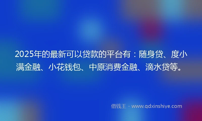 2025年的最新可以贷款的平台有：随身贷、度小满金融、小花钱包、中原消费金融、滴水贷等。