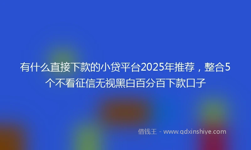 有什么直接下款的小贷平台2025年推荐，整合5个不看征信无视黑白百分百下款口子
