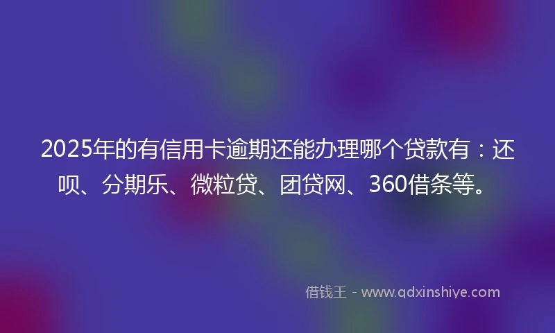 2025年的有信用卡逾期还能办理哪个贷款有：还呗、分期乐、微粒贷、团贷网、360借条等。