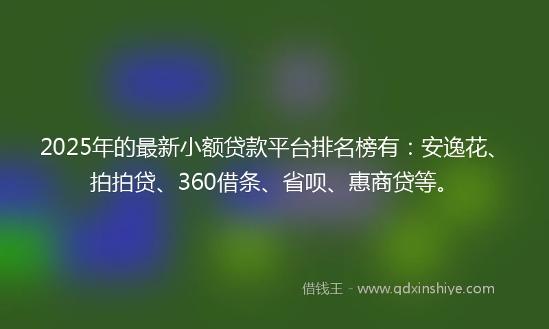 2025年的最新小额贷款平台排名榜有：安逸花、拍拍贷、360借条、省呗、惠商贷等。