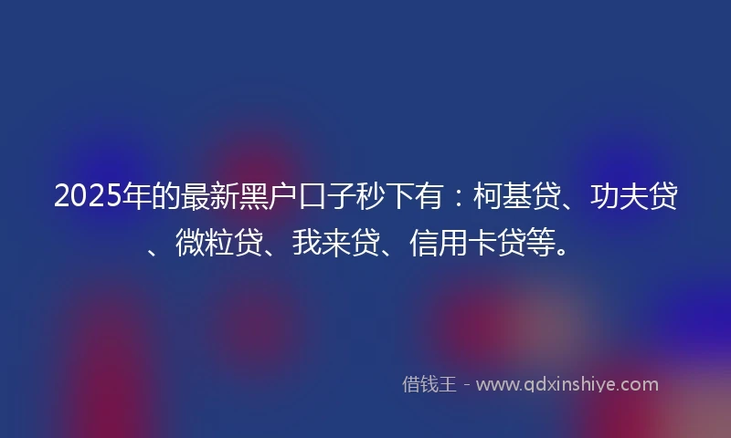 2025年的最新黑户口子秒下有：柯基贷、功夫贷、微粒贷、我来贷、信用卡贷等。