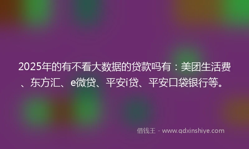 2025年的有不看大数据的贷款吗有:美团生活费、东方汇、e微贷、平安i贷、平安口袋银行等。
