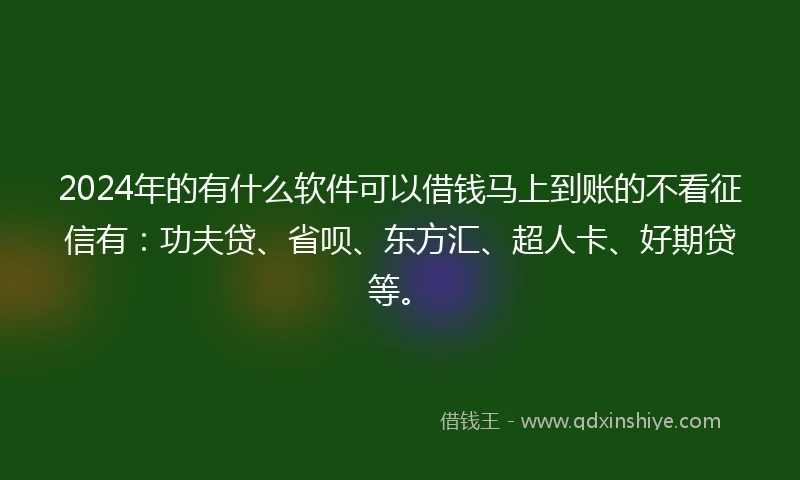 2024年的有什么软件可以借钱马上到账的不看征信有：功夫贷、省呗、东方汇、超人卡、好期贷等。