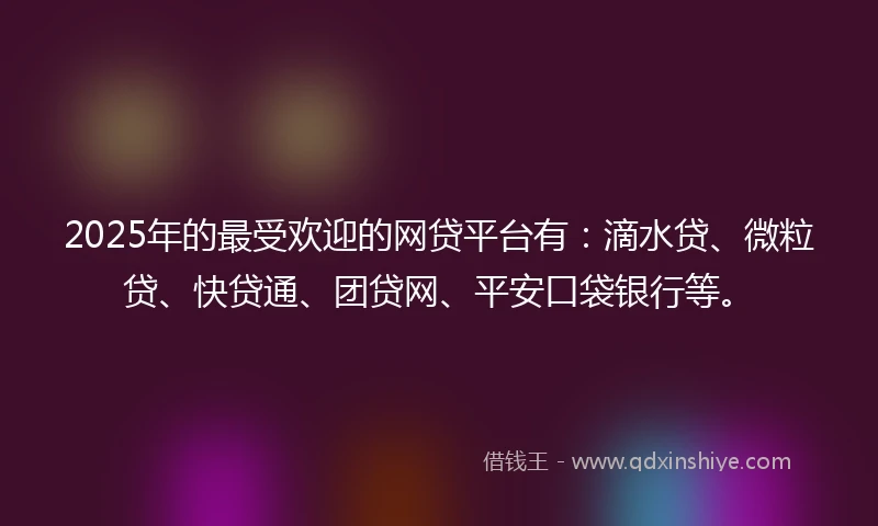 2025年的最受欢迎的网贷平台有：滴水贷、微粒贷、快贷通、团贷网、平安口袋银行等。