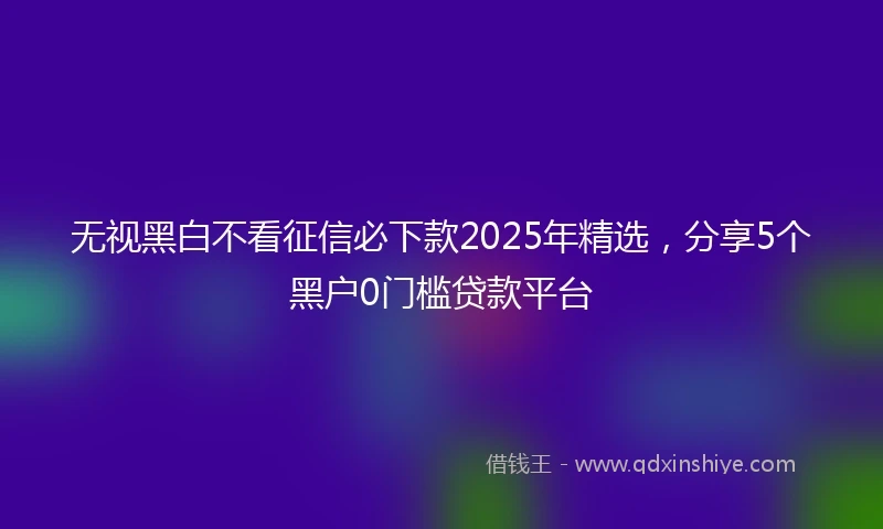 无视黑白不看征信必下款2025年精选，分享5个黑户0门槛贷款平台