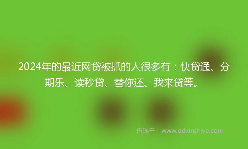 2024年的最近网贷被抓的人很多有：快贷通、分期乐、读秒贷、替你还、我来贷等。
