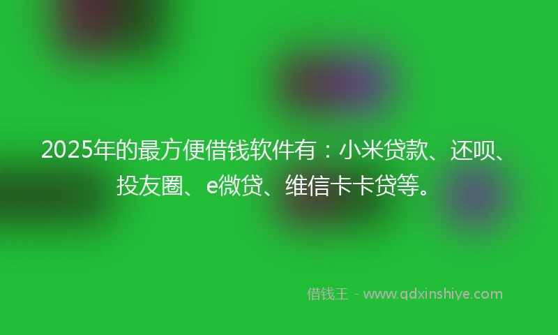 2025年的最方便借钱软件有：小米贷款、还呗、投友圈、e微贷、维信卡卡贷等。