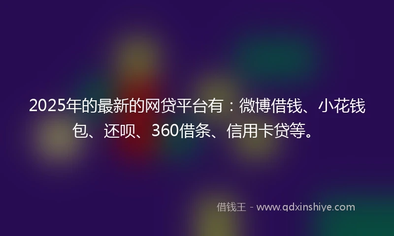 2025年的最新的网贷平台有：微博借钱、小花钱包、还呗、360借条、信用卡贷等。