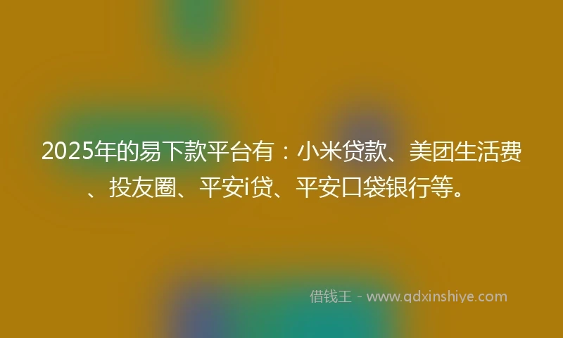 2025年的易下款平台有：小米贷款、美团生活费、投友圈、平安i贷、平安口袋银行等。
