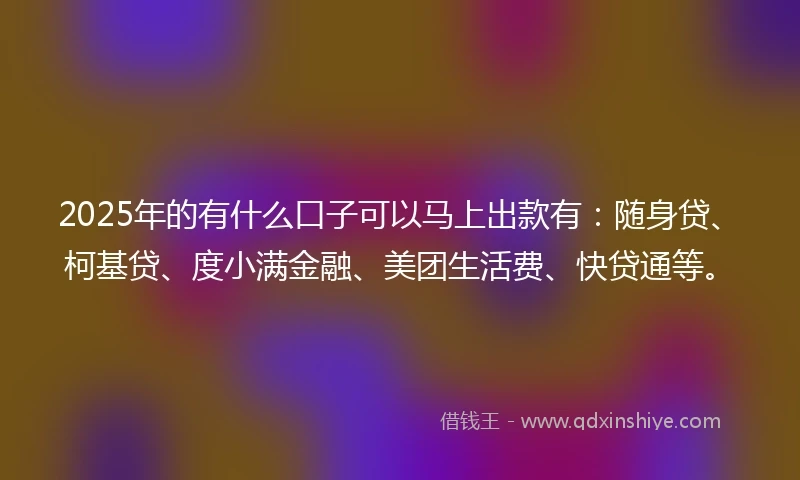 2025年的有什么口子可以马上出款有:随身贷、柯基贷、度小满金融、美团生活费、快贷通等。