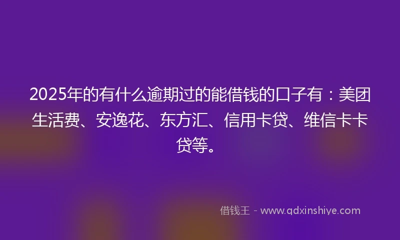 2025年的有什么逾期过的能借钱的口子有：美团生活费、安逸花、东方汇、信用卡贷、维信卡卡贷等。