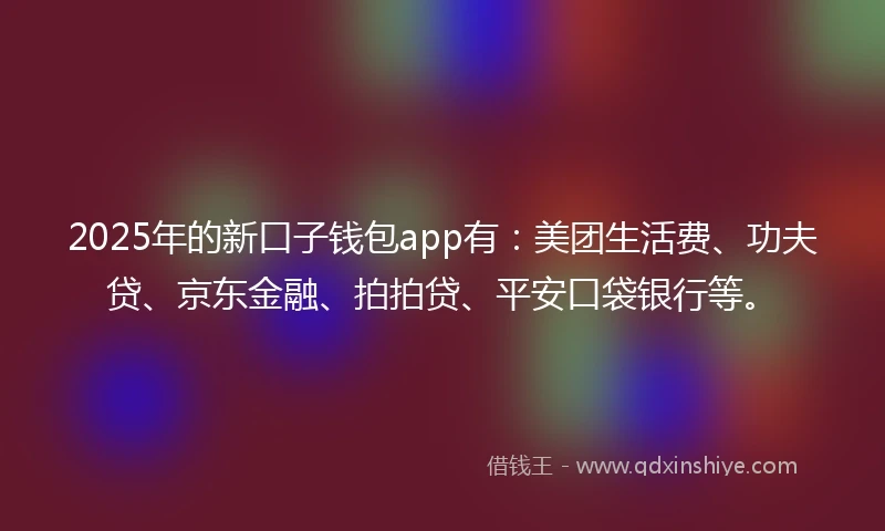 2025年的新口子钱包app有：美团生活费、功夫贷、京东金融、拍拍贷、平安口袋银行等。