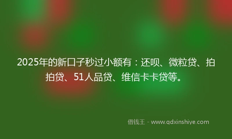 2025年的新口子秒过小额有:还呗、微粒贷、拍拍贷、51人品贷、维信卡卡贷等。