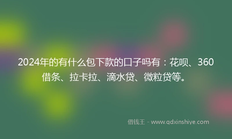 2024年的有什么包下款的口子吗有：花呗、360借条、拉卡拉、滴水贷、微粒贷等。
