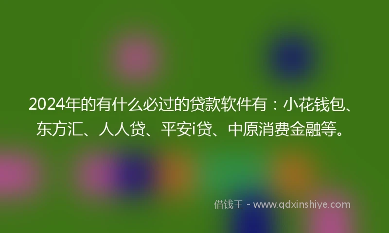 2024年的有什么必过的贷款软件有：小花钱包、东方汇、人人贷、平安i贷、中原消费金融等。