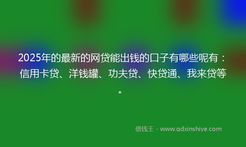 2025年的最新的网贷能出钱的口子有哪些呢有：信用卡贷、洋钱罐、功夫贷、快贷通、我来贷等。