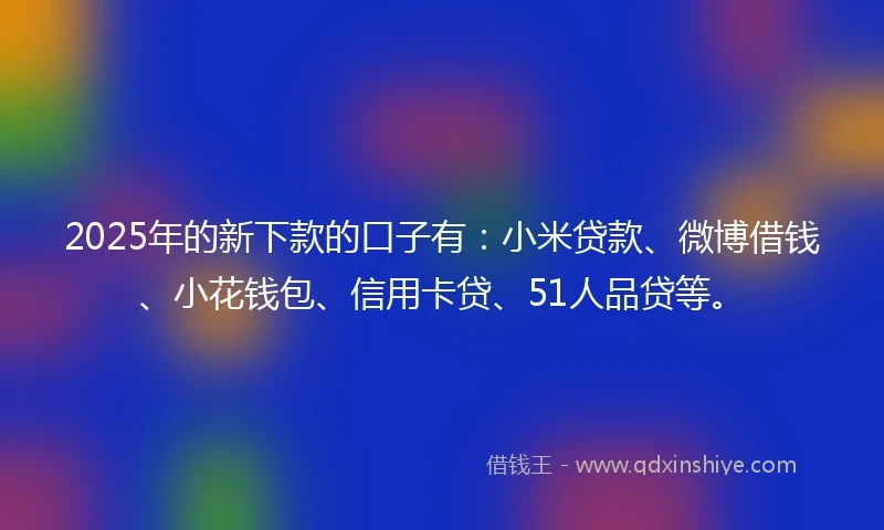 2025年的新下款的口子有：小米贷款、微博借钱、小花钱包、信用卡贷、51人品贷等。