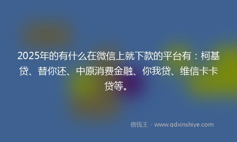 2025年的有什么在微信上就下款的平台有：柯基贷、替你还、中原消费金融、你我贷、维信卡卡贷等。