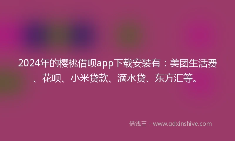 2024年的樱桃借呗app下载安装有：美团生活费、花呗、小米贷款、滴水贷、东方汇等。