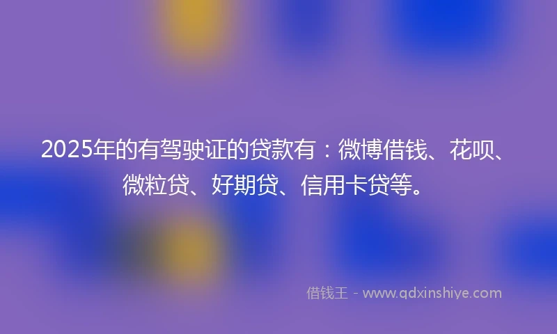 2025年的有驾驶证的贷款有：微博借钱、花呗、微粒贷、好期贷、信用卡贷等。