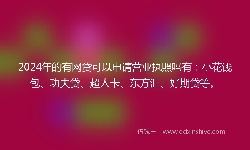 2024年的有网贷可以申请营业执照吗有：小花钱包、功夫贷、超人卡、东方汇、好期贷等。