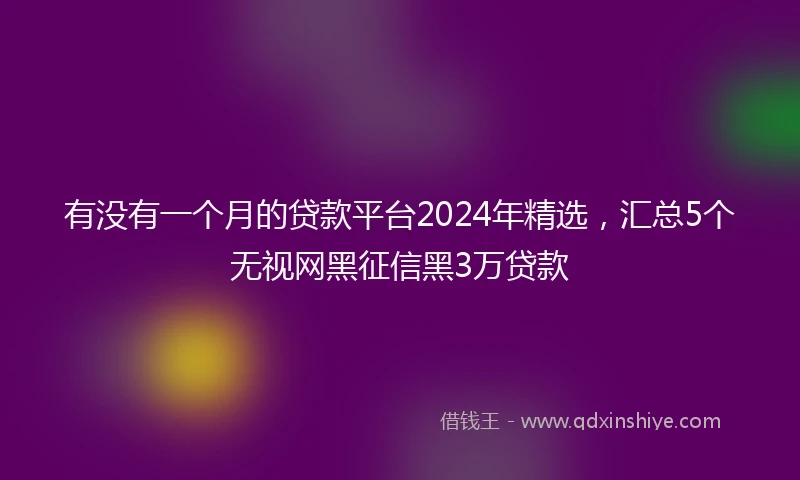 有没有一个月的贷款平台2024年精选，汇总5个无视网黑征信黑3万贷款