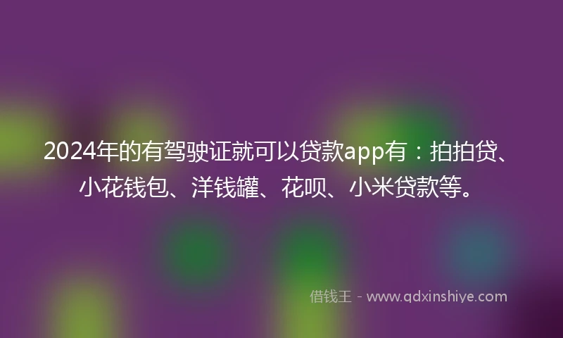 2024年的有驾驶证就可以贷款app有：拍拍贷、小花钱包、洋钱罐、花呗、小米贷款等。