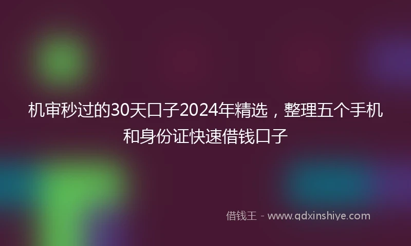 机审秒过的30天口子2024年精选，整理五个手机和身份证快速借钱口子