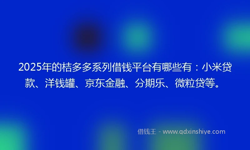 2025年的桔多多系列借钱平台有哪些有：小米贷款、洋钱罐、京东金融、分期乐、微粒贷等。