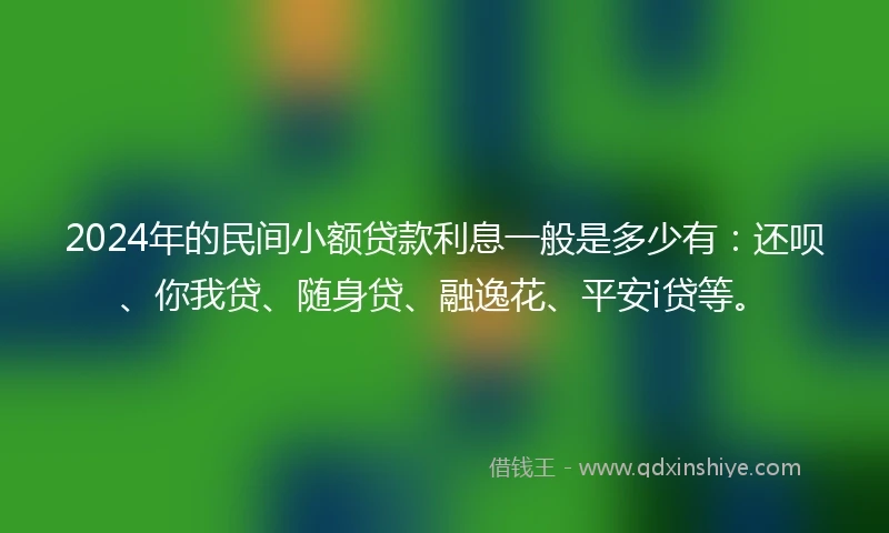 2024年的民间小额贷款利息一般是多少有：还呗、你我贷、随身贷、融逸花、平安i贷等。