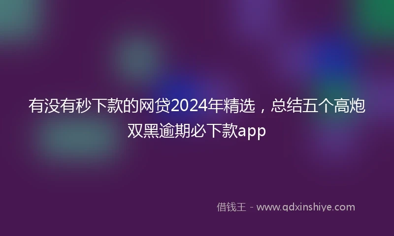 有没有秒下款的网贷2024年精选，总结五个高炮双黑逾期必下款app