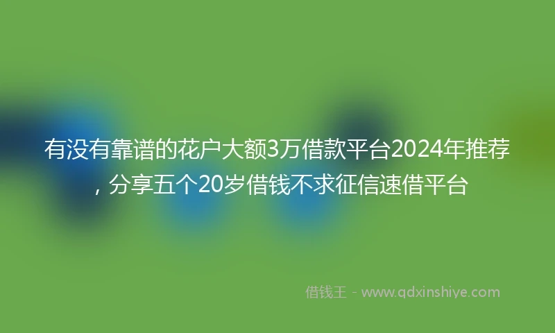 有没有靠谱的花户大额3万借款平台2024年推荐，分享五个20岁借钱不求征信速借平台