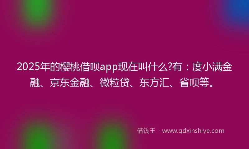 2025年的樱桃借呗app现在叫什么?有：度小满金融、京东金融、微粒贷、东方汇、省呗等。